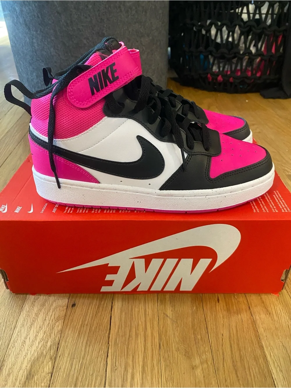 NEW Nike Court Borough Mid 2 BG White Black Firece Pink Kids Youth